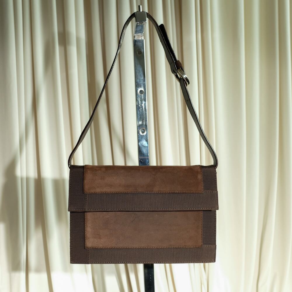 Salvatore Ferragamo Suede Envelope Bag - 1990s, Grosgrain Trim